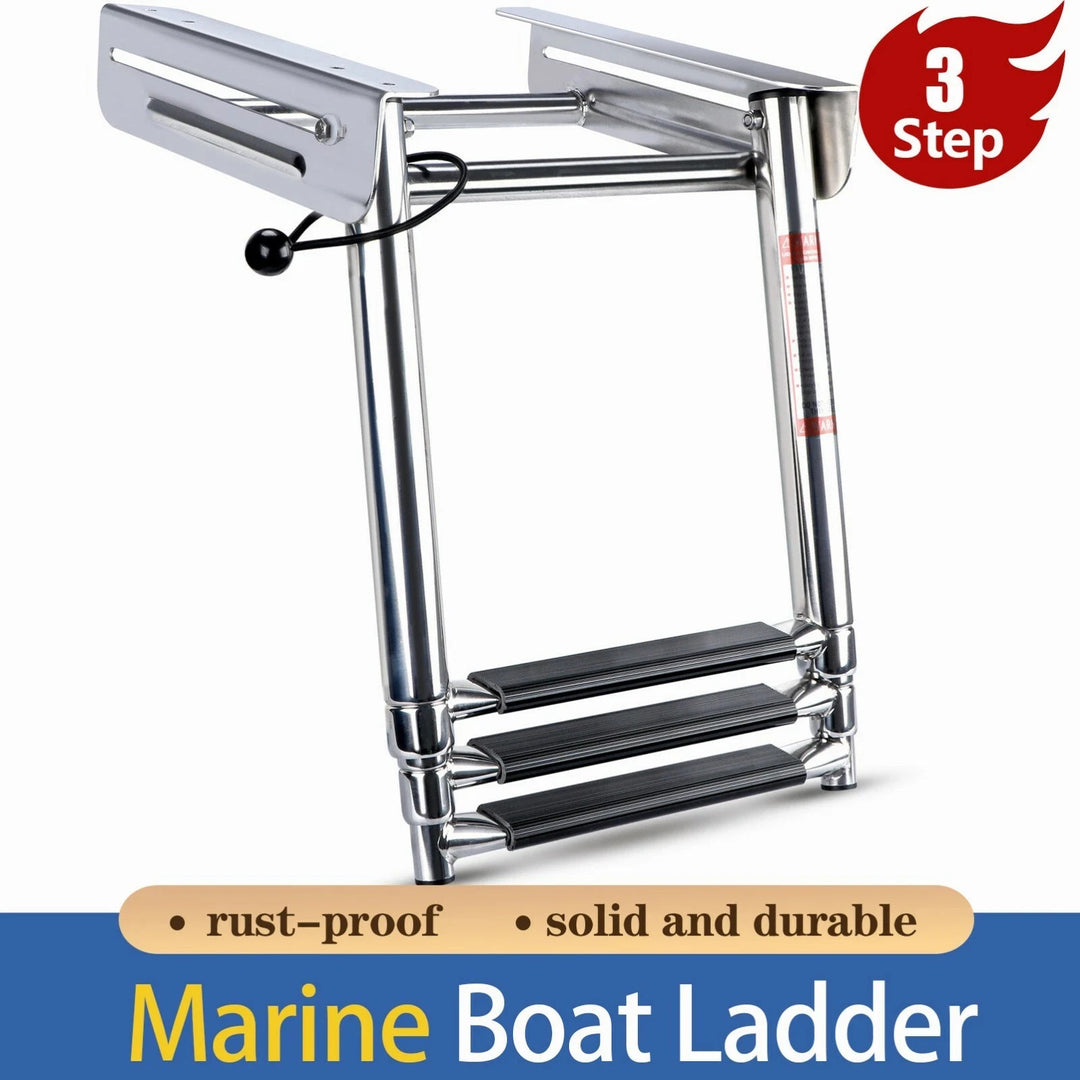 Stainless Steel 3 Steps Boat Ladder Under Platform Slide Mount Telescoping 